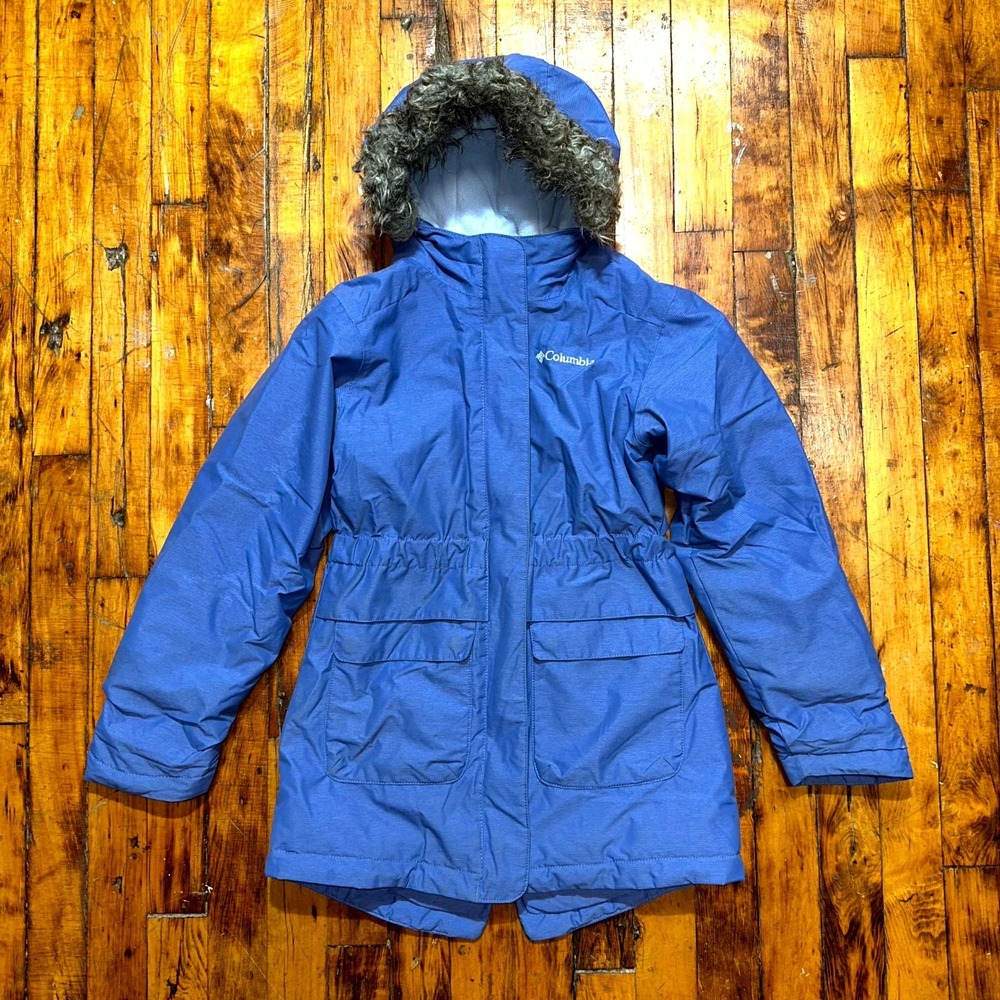 Columbia Nordic Strider Jacket Girls S Blue Mesh Lined Faux Fur Trim Zip Front
